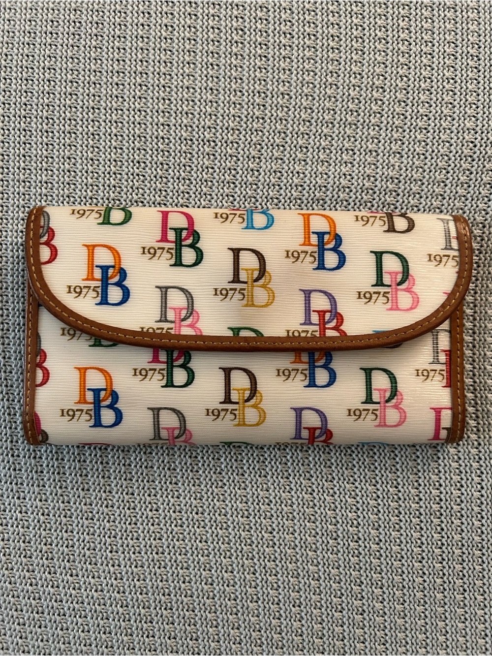 Dooney & Bourke White Multicolor DB Logo Continental Wallet with Leather Trim